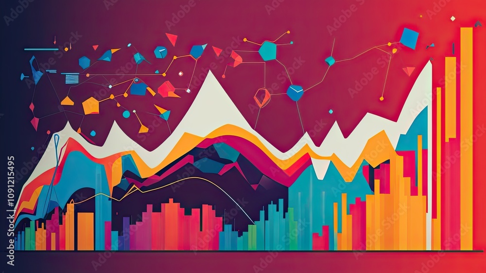 Poster a stylized, colorful graph containing data points and an upward trend.