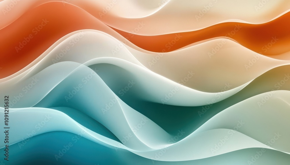 Poster Abstract Wave Patterns in Soft Earth Tones and Pastel Colors, Capturing Fluid Movement and Dynamic Visual Harmony for Background or Design Use