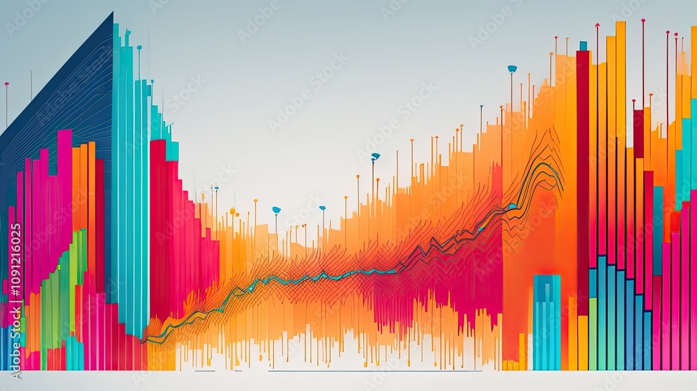 Poster a stylized, colorful graph containing data points and an upward trend.