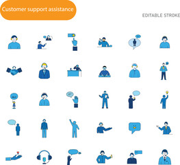 Fototapeta premium Customer Support Assistance Icons Help, Service, Agents, Communication, Technology