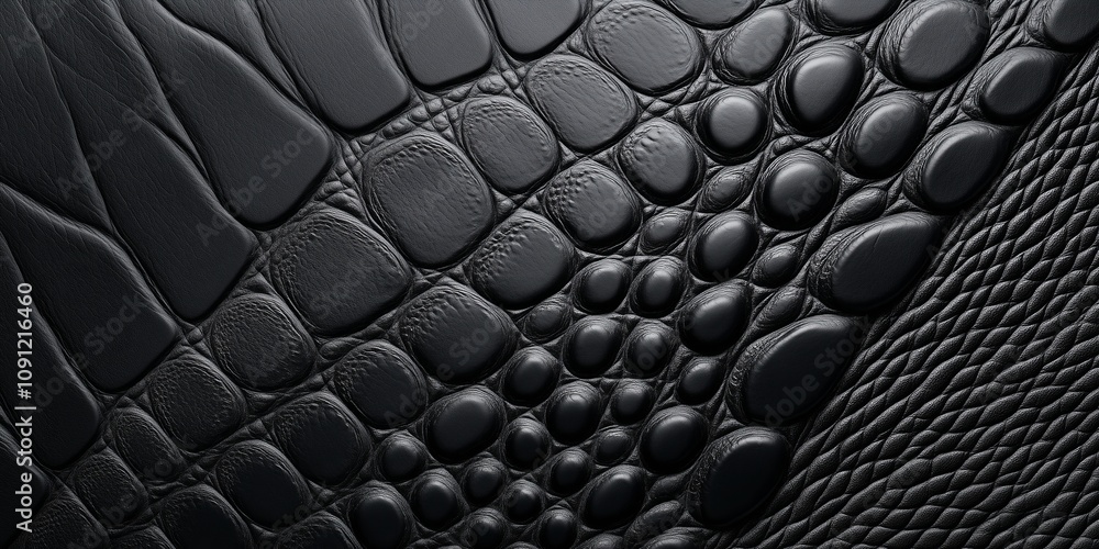 Poster detailed close-up of black crocodile leather texture showing unique patterns. close-up of black croc
