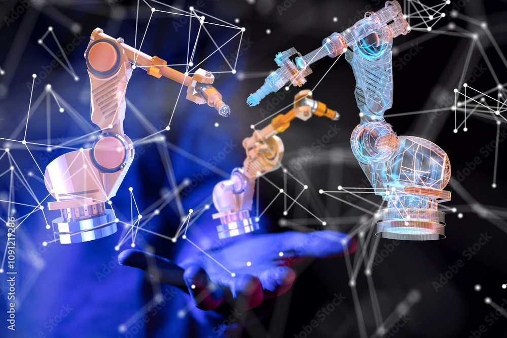 Poster neural network 3d illustration. big data and cybersecurity