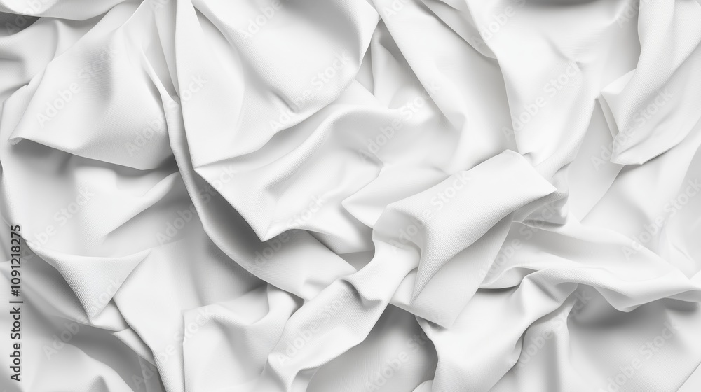 Poster textured white backdrop creating a soft, abstract appearance. crumpled white fabric creates an elega