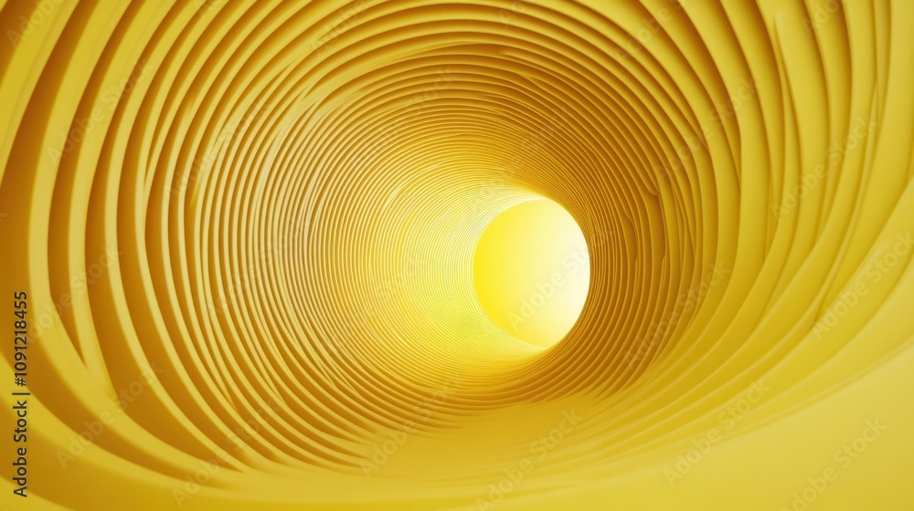 Poster abstract yellow tunnel design featuring smooth curved lines that create a sense of depth and dimensi