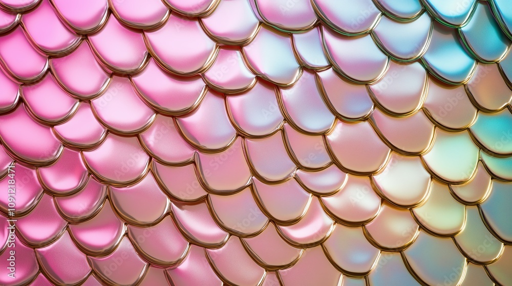 Poster colorful iridescent scales create a mesmerizing pattern background. a closeup of shiny scales in vib