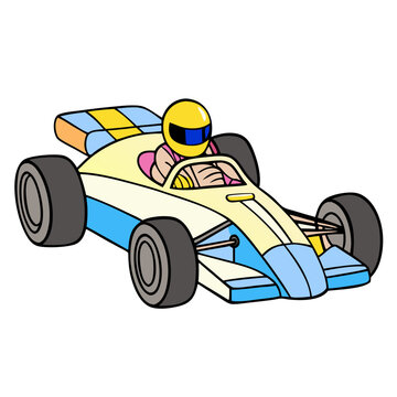 cartoon race car driver yellow blue