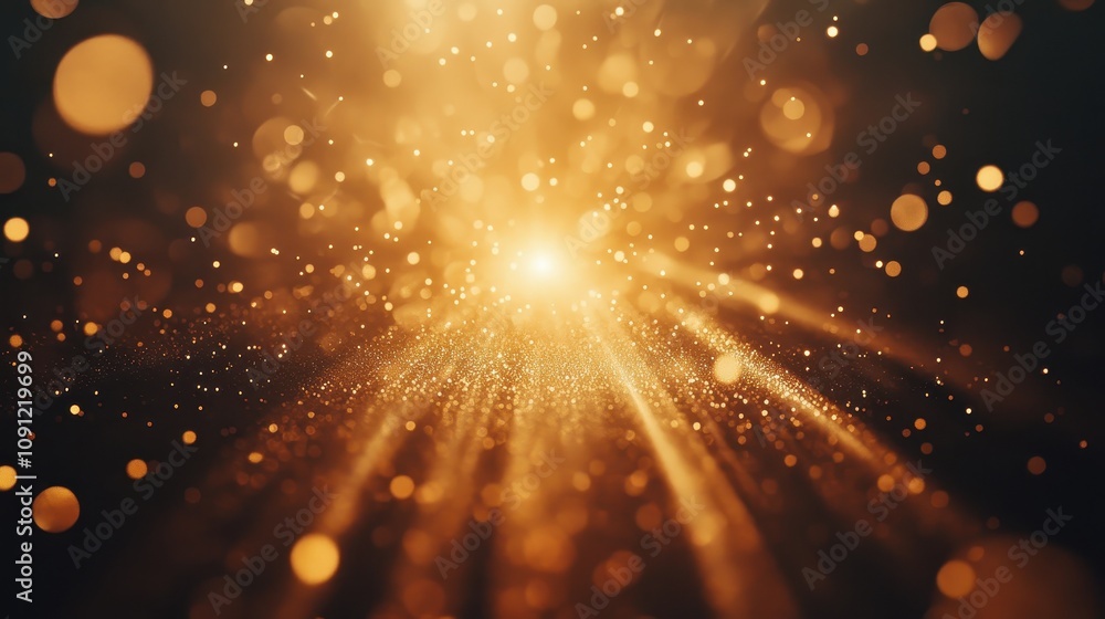Poster a dazzling display of golden light particles creating a magical atmosphere.
