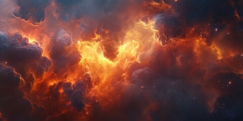 Fototapeta premium Awe-Inspiring Cosmic Display of Fiery Clouds Illuminated by a Brilliant Celestial Light Source in the Depths of Outer Space