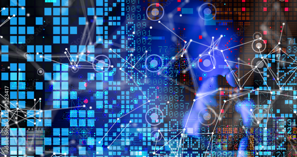 Aufkleber Neural network 3D illustration. Big data and cybersecurity