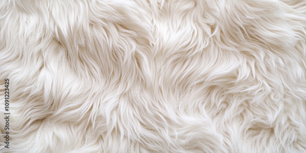 Poster textured white fur with wavy patterns resting on a soft surface. soft, fluffy white fur covers a sur