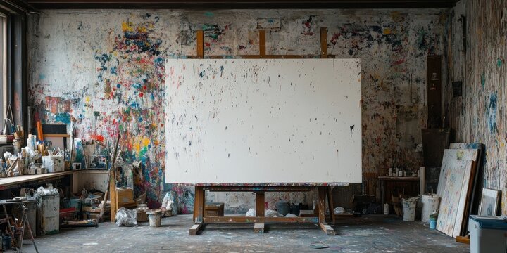 an artists studio nessy paint splattered old a large 