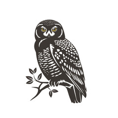owl icon, owl on branch, owl sitting on branch, owl vector