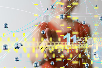 Obraz premium abstract lines with dots over dark background.