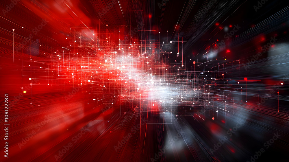 Poster abstract red and white network data stream background illustration
