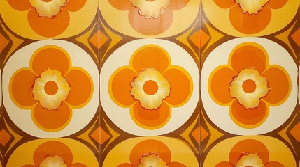 70s vinyl wallpaper with orange patterns