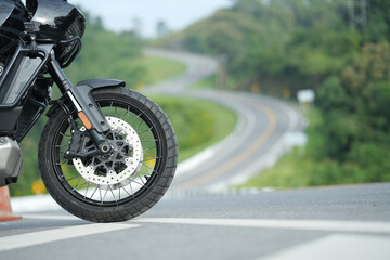 Motorcycle in a sunny motorbike on the road riding.with sunset light. copyspace for your individual text. classic motorcycle..