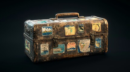 Obraz premium Rustic suitcase with travel stickers