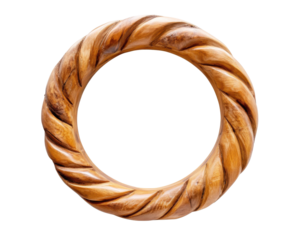 Circular wooden frame with a twisted design, isolated on a white background.