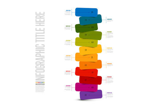 Full year timeline template with month names and rainbow color rectangle blocks