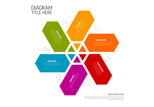 Flower shape infographic template made from six content hexagons