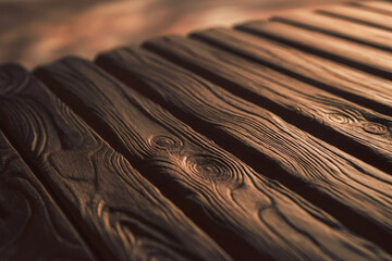 Fototapeta premium The detailed close-up of dark wooden planks with intricate grain patterns and warm textures evokes a rustic charm and a welcoming earthy atmosphere