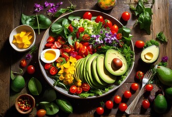 vibrant plant based meal composition showcased bright natural light colors fresh ingredients beautiful arrangement, aesthetic, ambiance, beauty, contrast