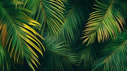 Fototapeta premium Close-up group green palm leaves are arranged Tropical exotic tree