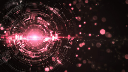 Obraz premium Digital art pastel pink and silver glowing tech circle on dark background. Science, futuristic digital technologies concept. 