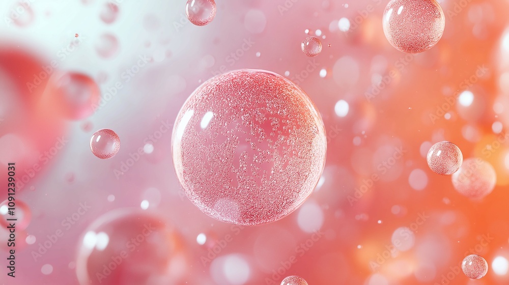 Poster abstract close-up of pink and clear bubbles in soft focus against a beautiful gradient background of