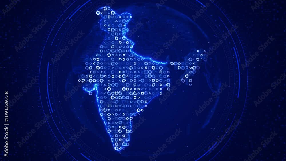 Poster digital india map virtual space country data analysis map cyber security futuristic business. futuri