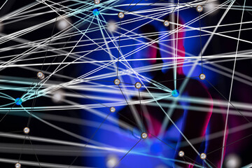 Global network. Blockchain. 3D illustration. Neural networks and artificial intelligence. Abstract