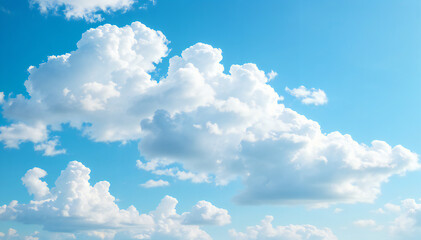 Fototapeta premium A picturesque skyscape with puffy white clouds and endless blue sky. A perfect and natural scenery, offering tranquility.