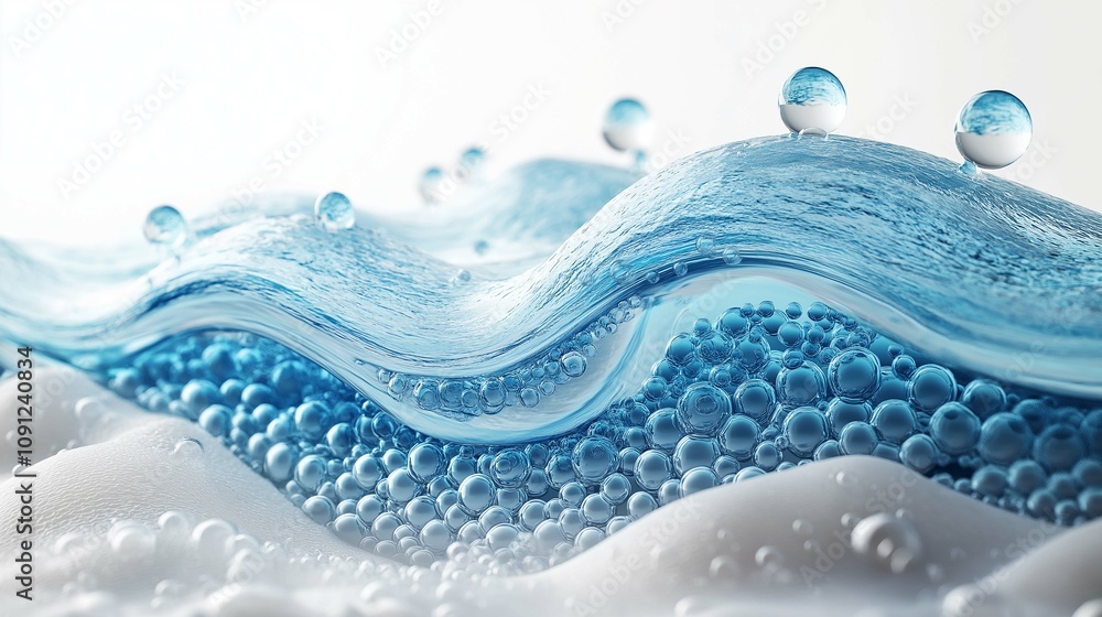 Poster crystal clear water with rising bubbles and soft waves capturing the essence of freshness and purity