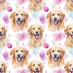 Seamless pattern watercolor dogs background