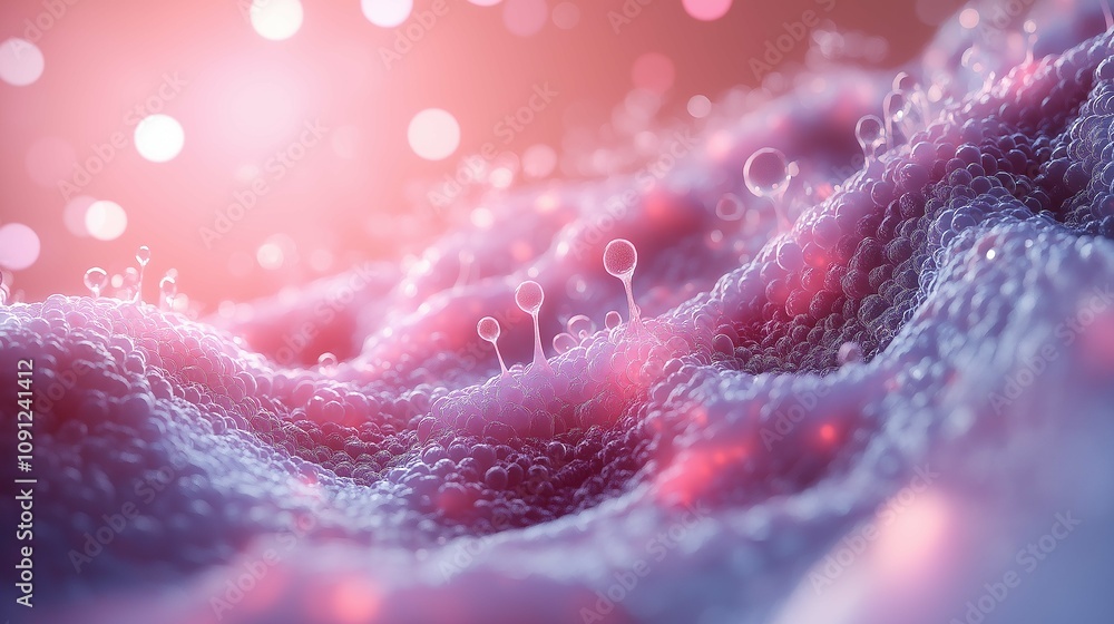 Poster abstract close-up of vibrant bubbles and smooth surface formations, beautifully illuminated by soft 