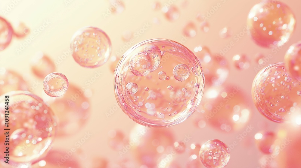 Poster delicate pink bubbles floating in soft light with a dreamy background for creative and aesthetic use