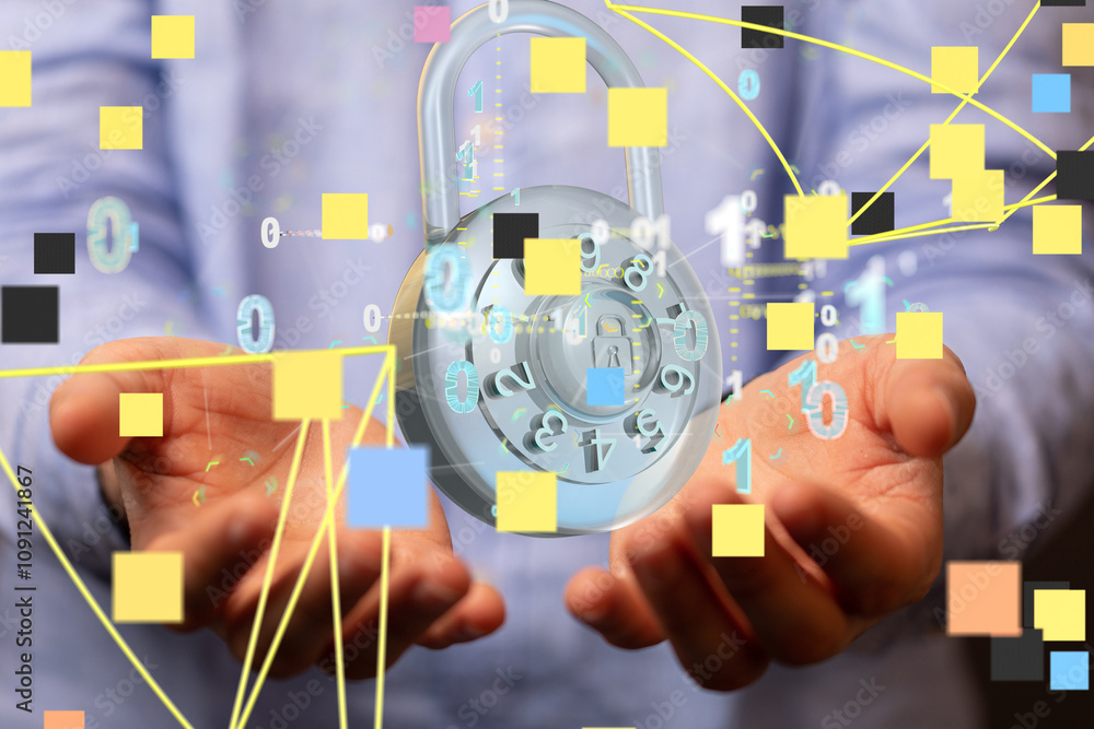 Poster cybersecurity and information or network protection 3d