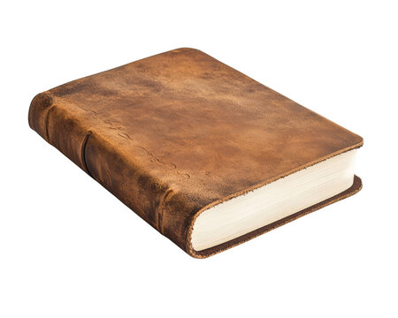 Vintage leather-bound book on white isolated background.