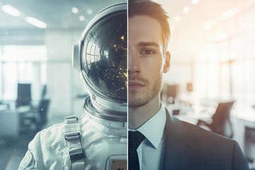 Image divides man into astronaut and businessman roles