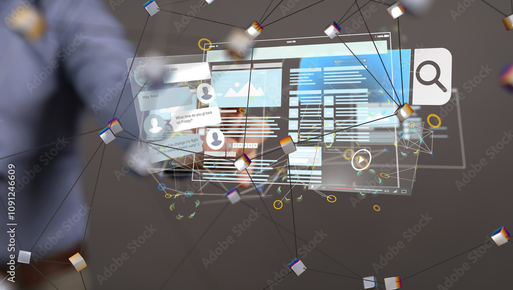 Poster interface web application in hand 3d