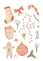 Set collection of xmas elements ements, fabric design, xmas print, christmas elements, winter...