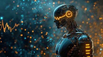 Chrome robot with dynamic light pattern on its head