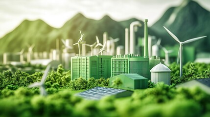 Fototapeta premium Machinery powered by renewable energy in a green-certified factory.