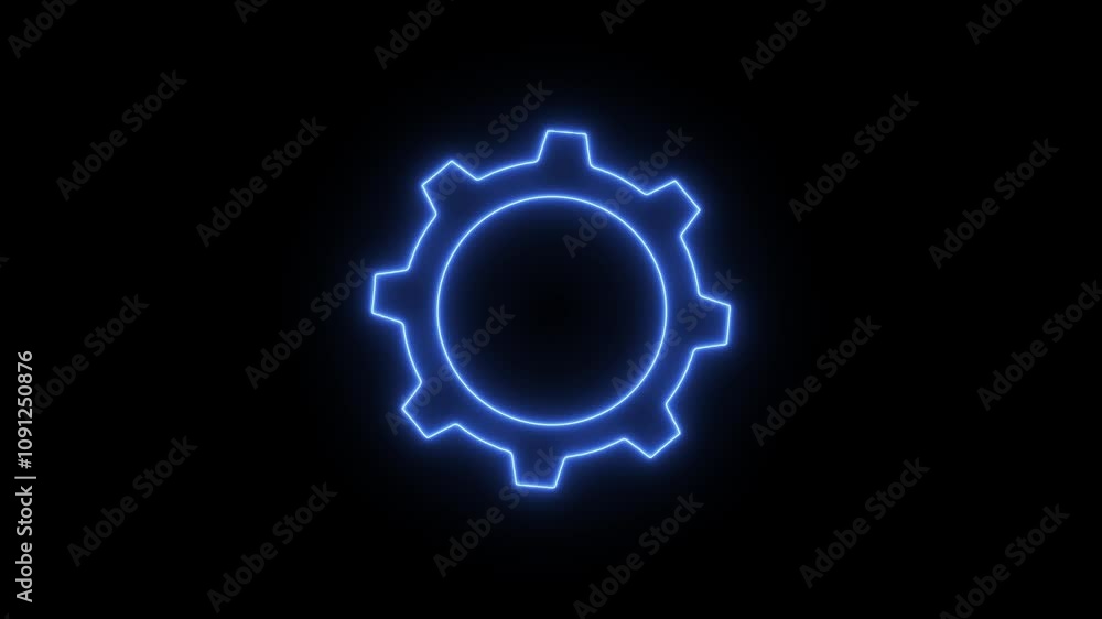 Poster spinning gears animation. glowing neon setting icon, red color settings icon. glowing neon line sett
