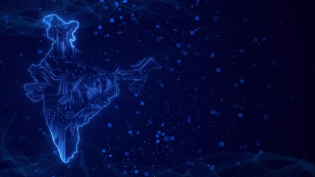 Futuristic Digital map Bharat India global network connectivity, data transfer and cyber technology, business exchange, information HUD digital growth, finance growth, Wire Frame 3D mesh E-government