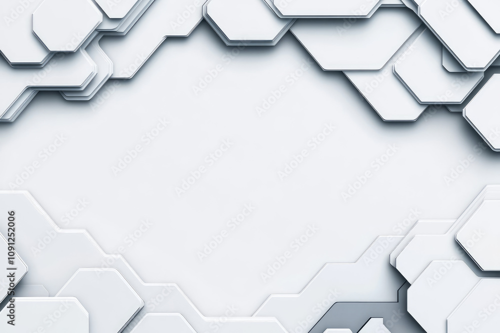 Poster futuristic abstract geometric pattern, chaotic interplay of white and grey shapes, representing adva