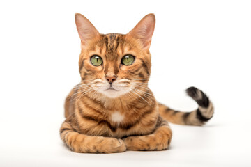 Bengal cat isolated on white for advertising.