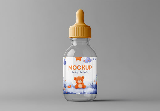 Glass Baby Bottle Mockup with Soft Silicone Nipple &ndash; Perfect for Infant Formula, Baby Juice, or Organic Milk Branding with Neutral Background for Product Focus