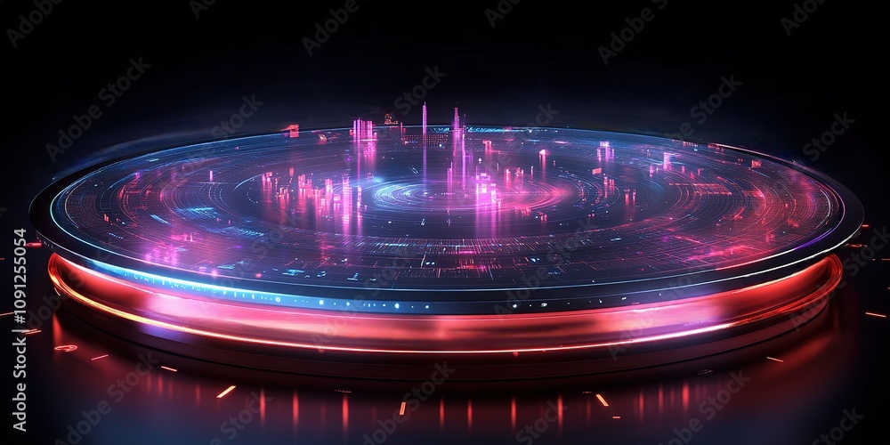 Poster futuristic digital interface with glowing elements representing data and technology concepts at nigh