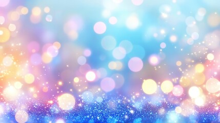 Abstract shimmering background with blue sequins and vibrant bokeh lights, creating a festive and dreamy fabric design perfect for fashion themes.